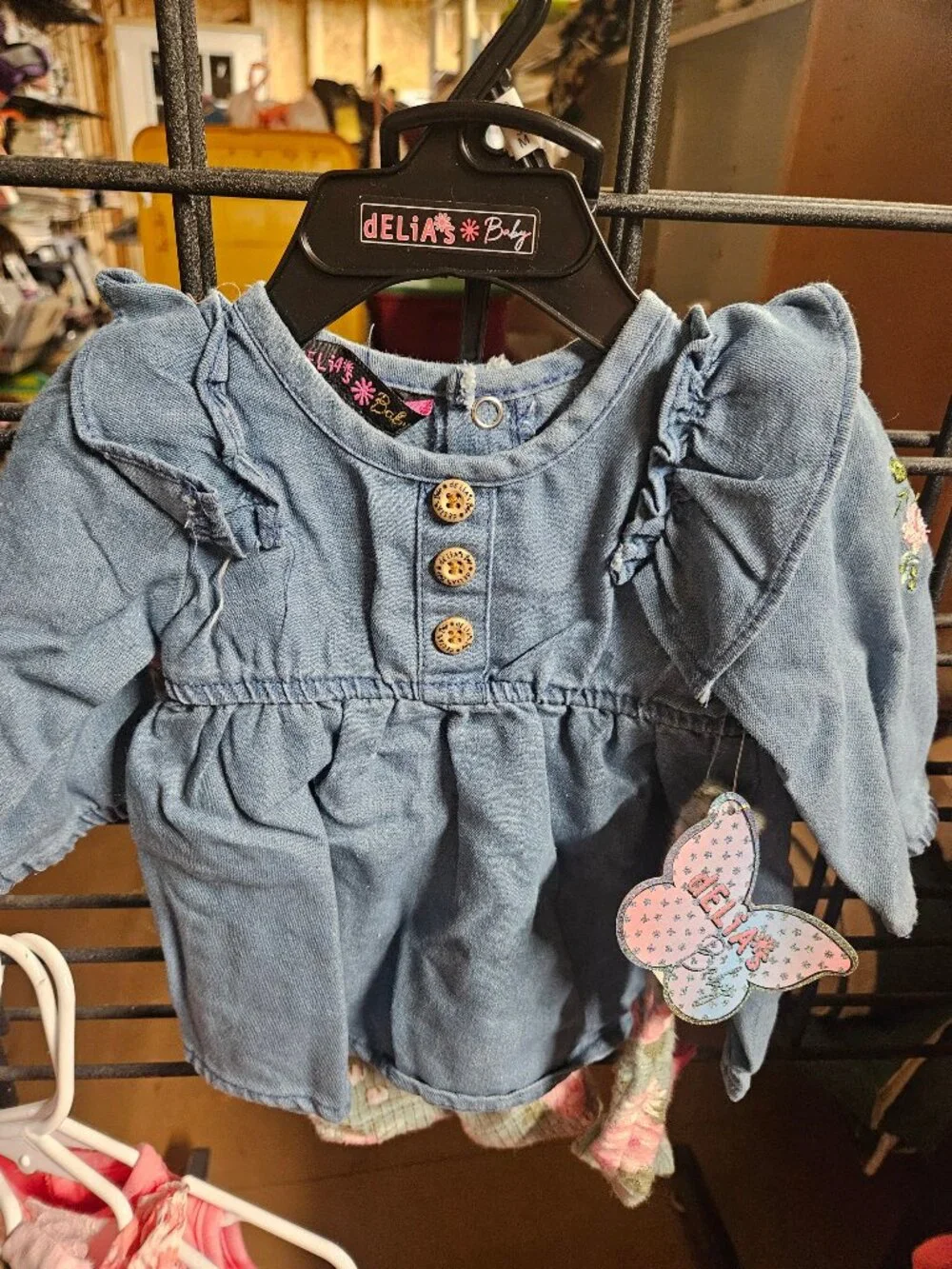 Delia's Baby Denim Dress with Ruffle Sleeves - Size 0 to 3 Months